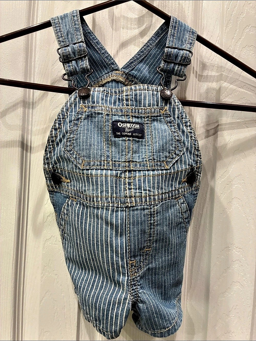 OshKosh B'gosh Hickory Stripe Vestbak Overalls Baby 3M Blue